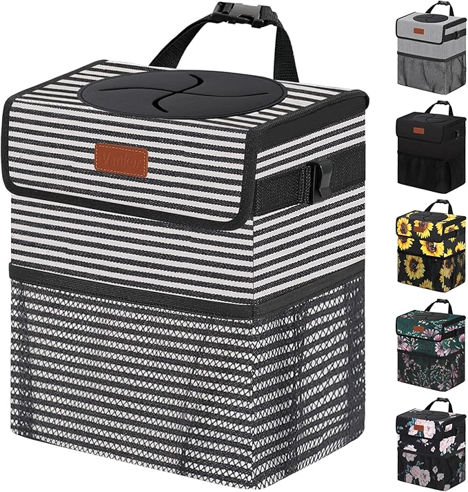 Vankor Car Trash Can for Car Cute, Bag Bin Hanging Waterproof Automotive Garbage Cans Leak Proof Vehicle Trash Can Stripe