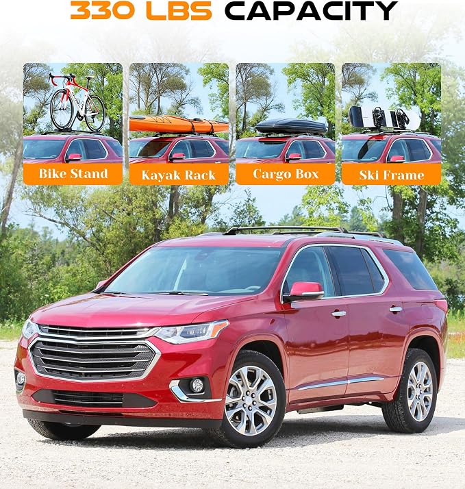 330 lbs Lockable Roof Rack Cross Bars Fit for 2018-2021 Chevy Chevrolet Traverse with Side Rails, Aluminum Crossbars, Rooftop Accessories for Skis Bike Kayak Cargo Box