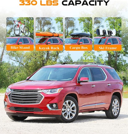 330 lbs Lockable Roof Rack Cross Bars Fit for 2018-2021 Chevy Chevrolet Traverse with Side Rails, Aluminum Crossbars, Rooftop Accessories for Skis Bike Kayak Cargo Box