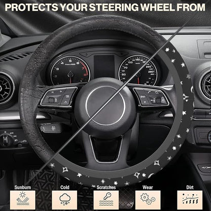 Steering Wheel Cover Moon and Star, 15 Inch Car Accessories for Women Girls Girly, Universal Anti Slip Neoprene Auto Interior Decor Anti Slip Car Protector