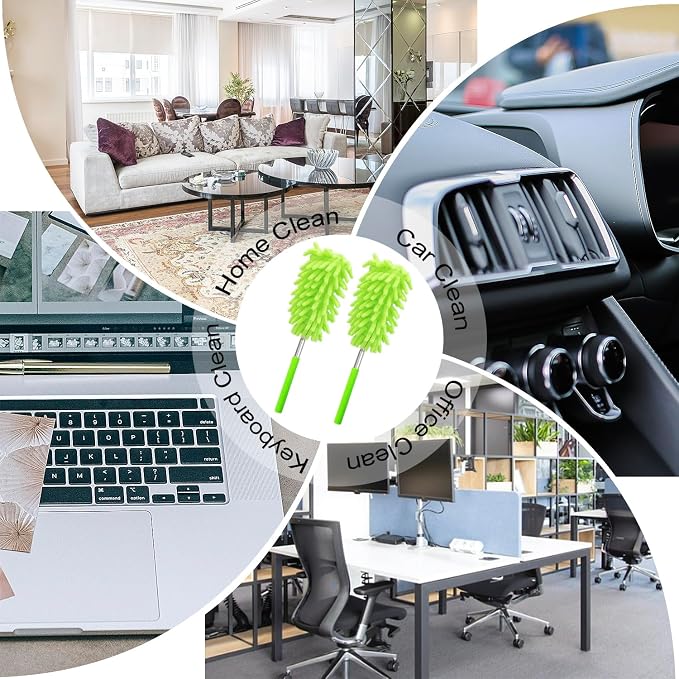 2 Pack Extendable Microfiber Feather Duster for Cleaning, Washable Dusters, Up To 30 Inch Reachable, Wet and Dry Use Cleaning Tools for Car, Ceiling Fan, Window, Furniture, Office