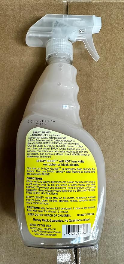 California Custom Spray Shine – Quick & Easy Water-Based Instant Detailer with Carnauba Wax, Gloss Finish for Paint, Glass, Plastic, Chrome, Mirror – For Cars, Trucks, Motorcycles, Appliances – 16 oz