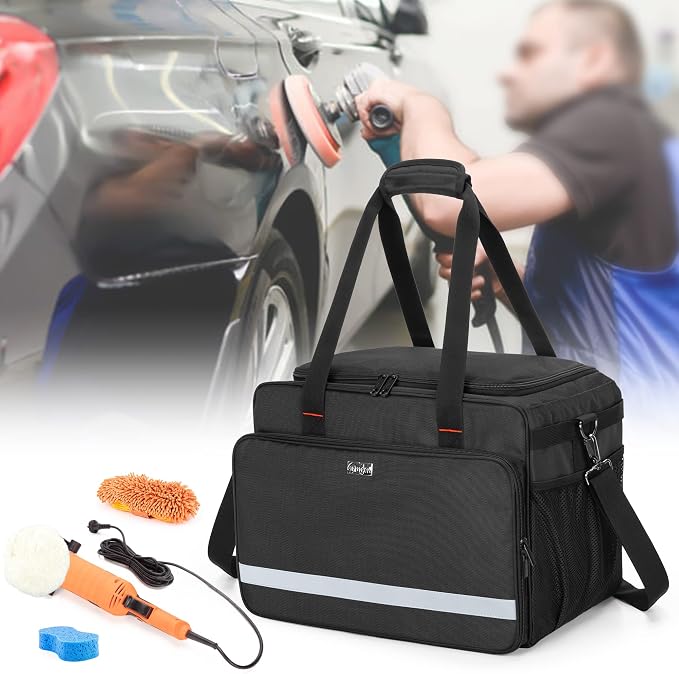 samdew Large Detailing Bag, Detail Organizer for Auto Detailing Supplies Storage, Car Cleaning Caddy for Vehicle Wash Tools, Car Care Box for Detailing Bottles, Towel, Buffer and More, Bag Only