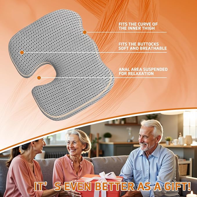 Gooo&Ma Car Seat Cushion & Office Chair Pad - Air Fiber Breathable U-Shape Cooling Cushion for Tailbone Comfort, Driving, Desk & Gaming, Ergonomic Washable Seat Pad with Non-Slip Base(Grey)
