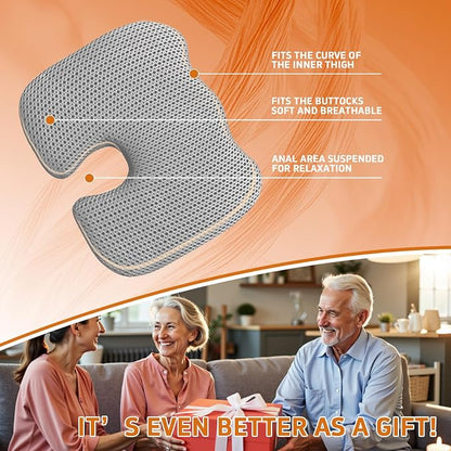 Gooo&Ma Car Seat Cushion & Office Chair Pad - Air Fiber Breathable U-Shape Cooling Cushion for Tailbone Comfort, Driving, Desk & Gaming, Ergonomic Washable Seat Pad with Non-Slip Base(Grey)