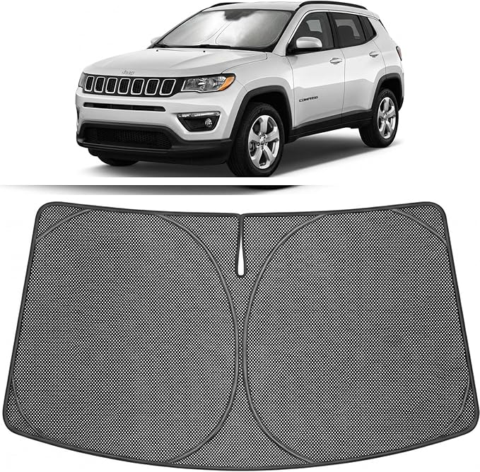 Proadsy Windshield Sun Shade Custom Fit Jeep Compass 2017-2026 Ice Crystal Black Front Window Sunshade UV and Heat Blocker Foldable Visor Keeps Car Cooler for Summer Parking and Daily Use