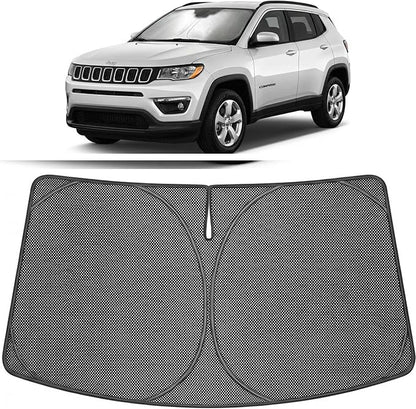 Proadsy Windshield Sun Shade Custom Fit Jeep Compass 2017-2026 Ice Crystal Black Front Window Sunshade UV and Heat Blocker Foldable Visor Keeps Car Cooler for Summer Parking and Daily Use