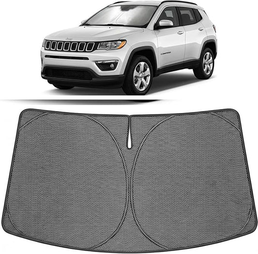 Proadsy Windshield Sun Shade Custom Fit Jeep Compass 2017-2026 Ice Crystal Black Front Window Sunshade UV and Heat Blocker Foldable Visor Keeps Car Cooler for Summer Parking and Daily Use