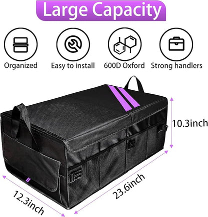 YOSRTER for Dodge Charger Durango Challenger Ram Car Trunk Organizer Collapsible Storage Box with Handle Foldable Lid Non Slip Bottom Sturdy Base Panel 2 Compartment Purple Trim