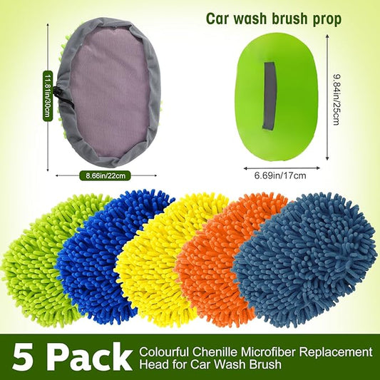 Layhit 5 Pcs Car Wash Mitt Set, Brush Not Included, Microfiber Mitt Cleaning Car Truck Washing Tools Kit RV Pickup Chenille Scratch Replacement (Multicolor)