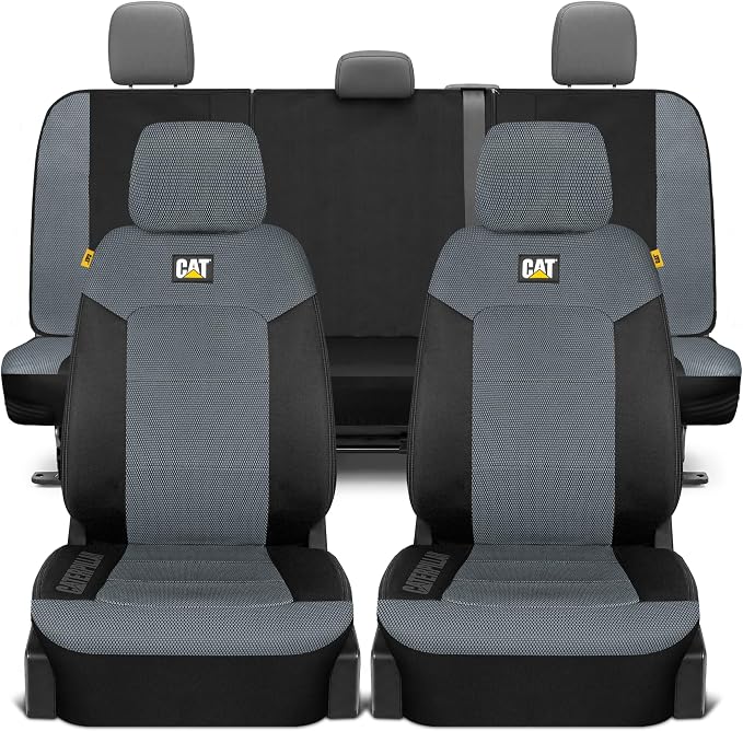 CAT MeshFlex Seat Covers Full Set for Full-Size Pickup Trucks Only - Gray | Front Bucket Seat Covers & 60/40 Split Rear Bench Protector – Interior Accessories For F-150, Silverado, Ram, Sierra & Tundra
