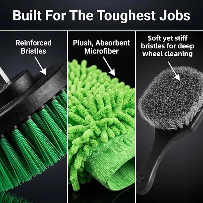 26Pcs Car Detailing Kit – Car Cleaning Kit, Drill Brush for Car Seats Detailing, Car Detailing Brush Set, Car Cleaning Supplies, Car Wash Mitt, Car Wash Brush, Car Wash Sponges, Wheel Brush