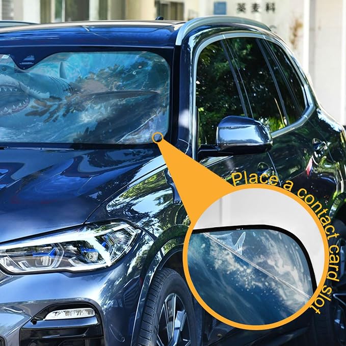 Windshield Sun Shade Cute Shark Blue Ocean Wave Front Window Block UV Shades Visor Reflective Retractable for Car SUV Trucks