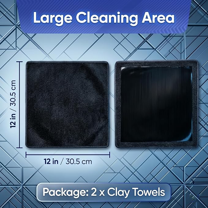 NADUSEP 2 Pack Clay Towel for Auto Detailing 12" x 12" – Reusable Synthetic Clay Bar Towel for Car Paint Decontamination, Removes Tar Sap Brake Dust, Detailing Tool for Cars Trucks SUVs