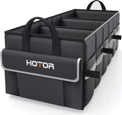 HOTOR Trunk Organizer - Car Organizer with 5 Pockets, Trunk organizer for SUV, Sedan & Van, Car Organization with Sturdy Base Panel for Car Accessories, Black, 3 Compartments, 31.89"×12.6"×10.6"