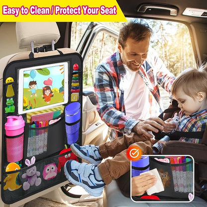 XBRN 2 Pack Car Backseat Organizer, Car Seat Organizer Kick Mats Back Seat Protector with 11" Tablet Holder, Car Storage Organizer for Kids,10 Storage Pockets Travel Accessories