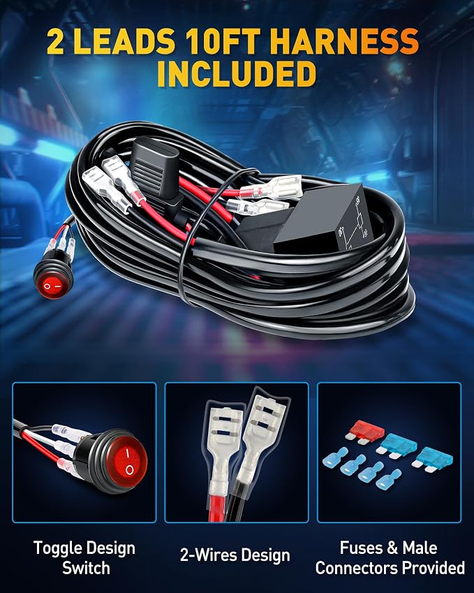 NAOEVO 7 Inch LED Light Bar, 240W 24,000LM Offroad Fog/Driving Lights LED Pods with 2 Leads Wiring Harness Kit, Spot Flood Combo Beam, Work for Truck Boat UTV ATV, 2-Pack (White)