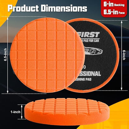 6 Inch Buffing Polishing Pads, 3Pcs Orange T80 Polishing Pad High-Density Buffing Sponge Pads 6.5 Inch Face for 6 Inch 150mm Backing Plate for Car Buffer Polisher Compounding, Polishing & Waxing