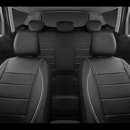 CAR PASS Universal Reflect Piping Leather Car Seat Cover, Fit for suvs,Van,Trucks,Airbag Compatible,Inside Zipper Design and Reserved Opening Holes (Full Set, Black and Grey)
