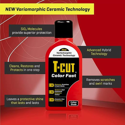 T-Cut Color Fast 3-in-1 Paint Restorer, Light Red - Scratch Remover, Ceramic Car Wax & Color Enhancer - Removes Swirls & Oxidation, 17 oz