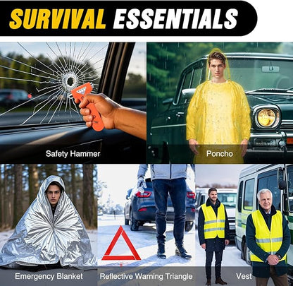 Nilight Car Emergency Kit with Jumper Cable, First Aid Kit Safety Assistance Tools for Travel Camping Outdoor Cars Truck SUV RV, Roadside Essentials with Flash Light