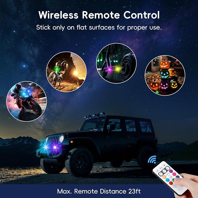 11 LEDs Wireless Strobe Lights with Remote 500mAh Rechargeable Car RGB Car Interior Ambient Lighting Anti-Collision Strobes Light for Motocycle Vehicle Bike Scooter Warning Flashing 4PCS