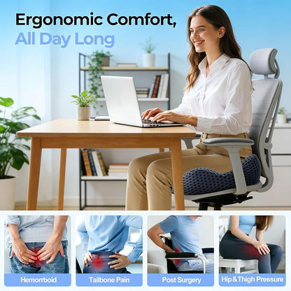 Ergonomic Memory Foam Seat Cushion Hemorrhoid Pillow for Hip Sciatica and Tailbone Pain Relief for Office Chair Car and Home (Grey)