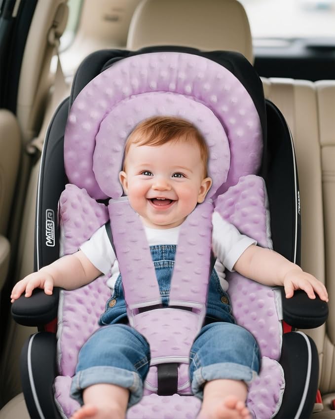 BOMOLOUR Infant Car Seat Insert with Removable Cushion for Baby Preemie Newborn Infant, Reversible carseat Insert Head Body Support Fits for Stroller, Baby Swing, Rocker, Bouncer, Bassinet - Purple