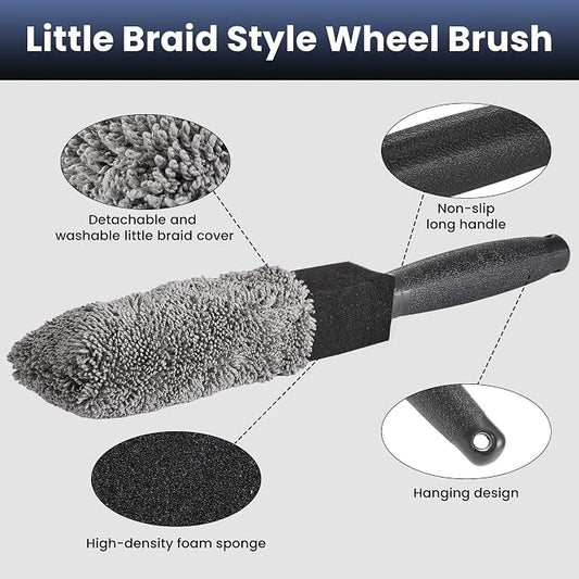 3Pcs Wheel Brush, Tire Brush with Little Braid Bristles Design, Durable Rim Brush & Car Wheel Brushes, Car Detailing Brush for Cars, Trucks, RVs, Motorcycles, Room, Corner