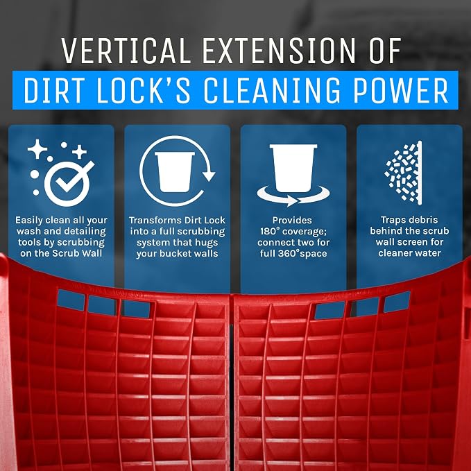 DETAIL GUARDZ Dirt Lock Scrub Wall 180/360 – Washboard Attachment Dirt Lock - Bucket Filter – Vertical Cleaning Tool for Brushes, Mitts (Red)