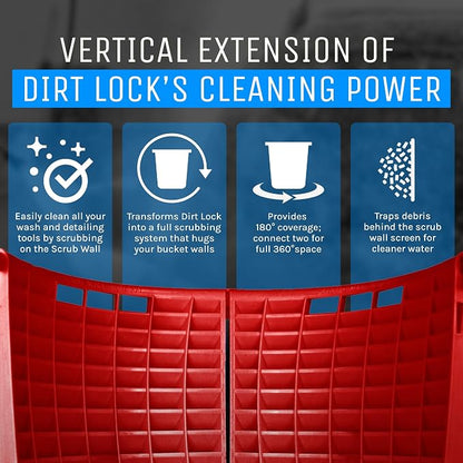 DETAIL GUARDZ Dirt Lock Scrub Wall 180/360 – Washboard Attachment Dirt Lock - Bucket Filter – Vertical Cleaning Tool for Brushes, Mitts (Red)