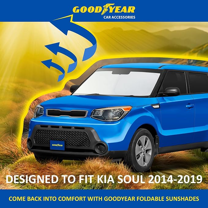 Goodyear Foldable Windshield Sunshade for Kia Soul 2014-2019, Car Accessories, Sunshade Cover, Sun Shade Car Windshield, Window Sun Blocker - GY008215