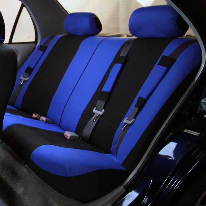 FH Group Car Seat Covers Combo Full Set with Carpet Floor mats Steering Wheel Cover and Seat Belt Pads- Universal Fit for Cars Trucks and SUVs (Blue)