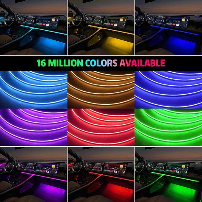Interior Car LED Strip Lights, AMKI Acrylic LED Lights RGB 10 in 1 with Wireless APP Control Music Sync, Car Ambient Lighting Kits, Music Sync & DIY Function