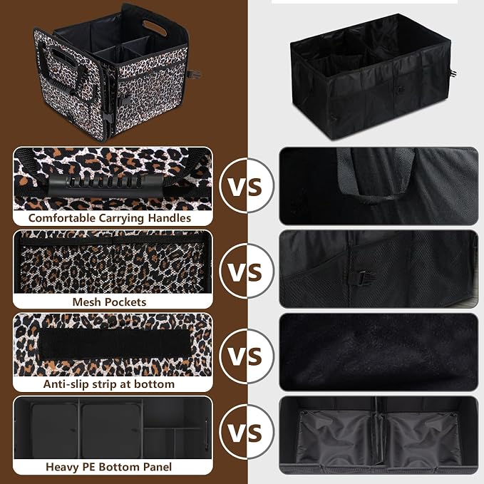 AOPHY Leopard Print Trunk Organizer - 95L Large Capacity, Non-Slip Bottom, Waterproof, Portable Car Storage for SUV, Truck, Sedan