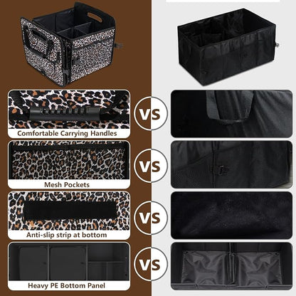 AOPHY Leopard Print Trunk Organizer - 95L Large Capacity, Non-Slip Bottom, Waterproof, Portable Car Storage for SUV, Truck, Sedan