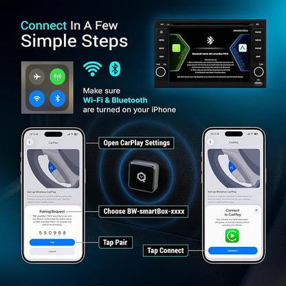 WL1 Wireless CarPlay Adapter for iPhone | For factory wired CarPlay cars; iPhone 6+ / iOS 12+; auto reconnect; includes USB-C converter
