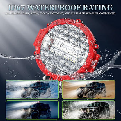 7 Inch Round Super Bright LED Off Road Lights 201W 10000LM Waterproof Combo Beam Work Light Pods, Driving Fog Lights for Truck ATV UTV SUV Pickup Tractor (PACK OF 2 RED WITH WIRING)