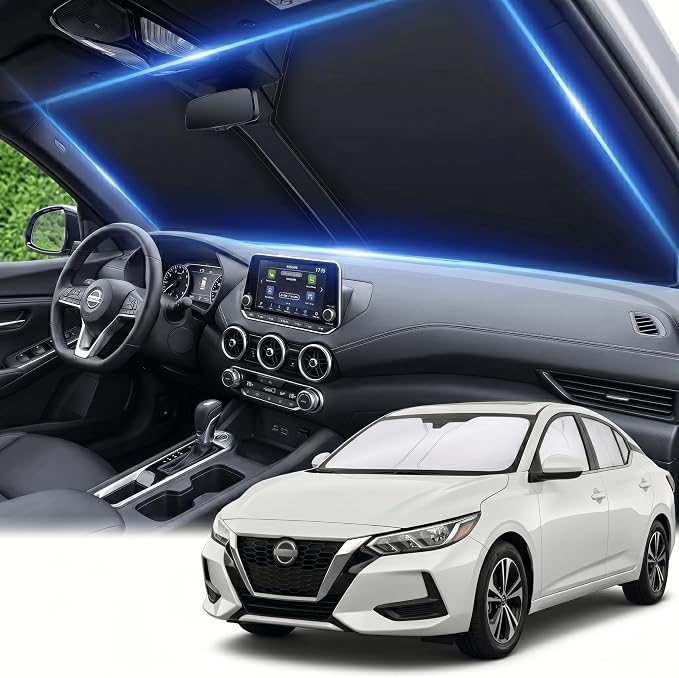 for Nissan Sentra Windshield Sun Shade 2014-2019 - Front Window Shade Custom Fit Sentra Accessories Sun Visor Foldable Shade Blocks UV Rays Summer Must Have Car Accessories