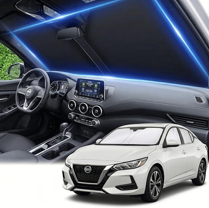 for Nissan Sentra Windshield Sun Shade 2014-2019 - Front Window Shade Custom Fit Sentra Accessories Sun Visor Foldable Shade Blocks UV Rays Summer Must Have Car Accessories
