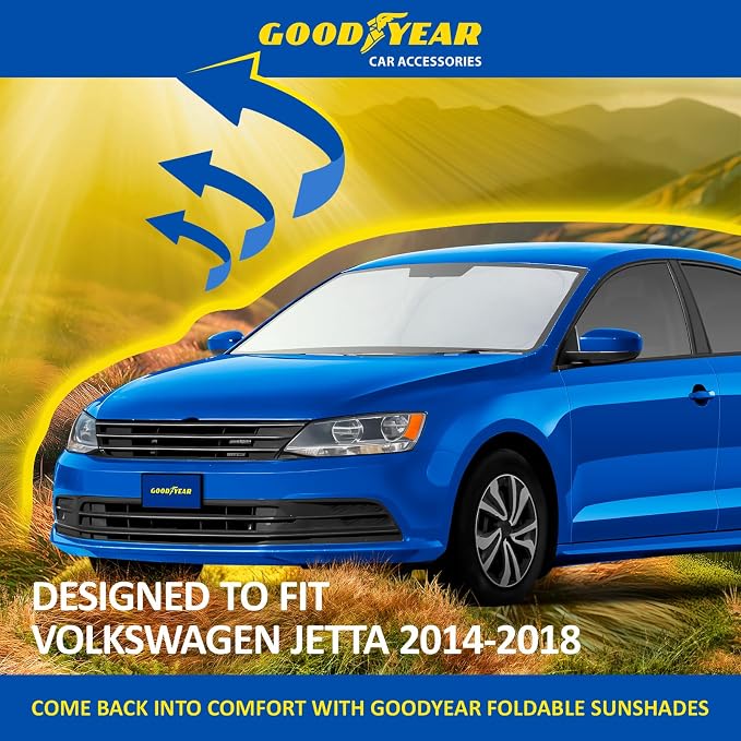 Goodyear Foldable Windshield Sunshade for Volkswagen (VW) Jetta 2014-2018, Car Accessories, Sunshade Cover, Sun Shade Car Windshield, Window Sun Blocker - GY008217