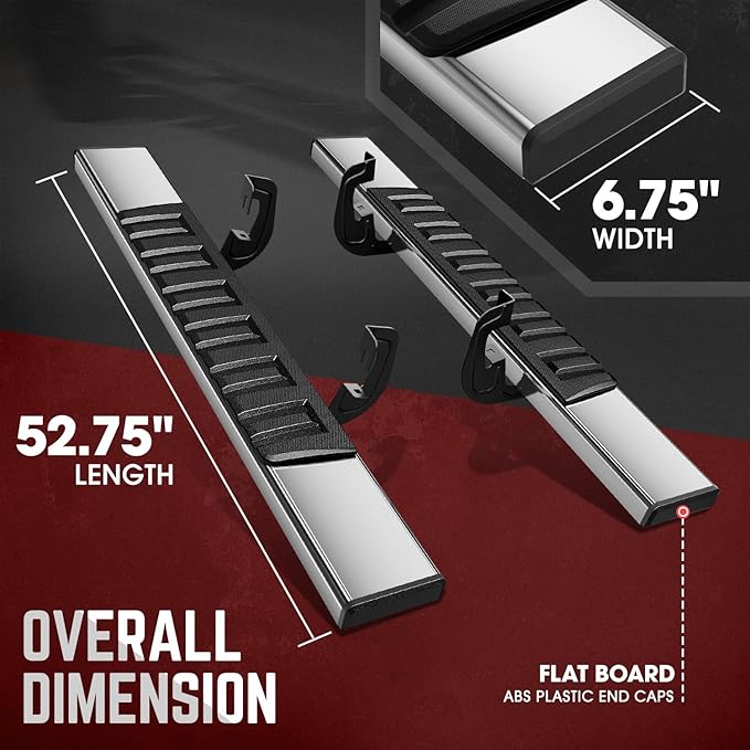 DNA Motoring 6.75" Wide Flat Running Boards Side Step Bars Compatible with 2007-2018 Chevy Silverado GMC Sierra 1500/2007-2019 Silverado Sierra 2500HD 3500HD 2-Dr Standard Cab,STEPB-A-0004