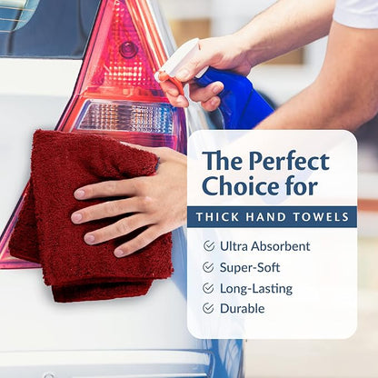 Cotton Towels for Multiple Use, 100% Ring Spun Cotton Towel Set, Heavy Duty - Super Absorbent Cleaning Towels for Car and Home - 16” X 27” (12 Pack, Burgundy)