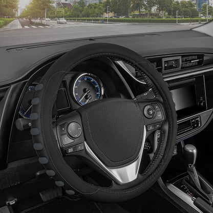 Motor Trend FlexGrip Steering Wheel Cover for Cars – Standard 15 inch Car Steering Wheel Cover, Black and Charcoal Gray Steering Wheel Protector for Auto Truck Van SUV