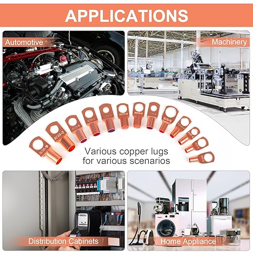 Copper Wire Lugs,Terminal Connectors,Used on AWG12 10 8 6 4 2 Cable,Heat Shrink Set,Bare Copper Eyelets,Ring Terminals Connectors,85Pcs Battery Cable Lugs Ends and 110Pcs Heat Shrink Tubing (195PCS)