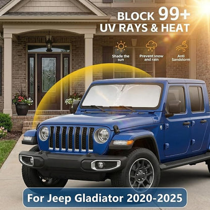 Custom Fit Windshield Sun Shade for Jeep Gladiator 2020-2025, Double Layer 240T Front Window Visor, Foldable UV Ray Blocking Summer Car Accessory
