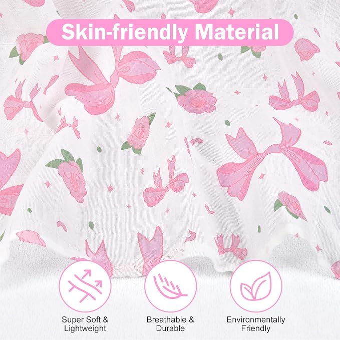 Baby Car Seat Cover - 100% Muslin Cotton Universal Breathable Canopies for Boys and Girls Soft Spring Summer Car Seat Cover Lightweight Infant Car Seat Canopy - Pink Bows