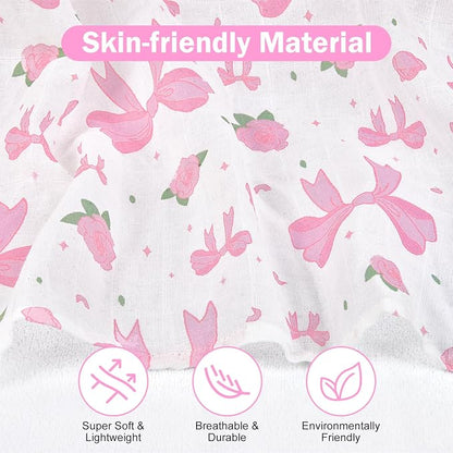 Baby Car Seat Cover - 100% Muslin Cotton Universal Breathable Canopies for Boys and Girls Soft Spring Summer Car Seat Cover Lightweight Infant Car Seat Canopy - Pink Bows