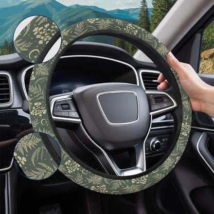 GENANY Floral Moth Steering Wheel Cover, Non Slip Polyester Car Wheel Protector for Car SUV Truck, Universal 15 Inch