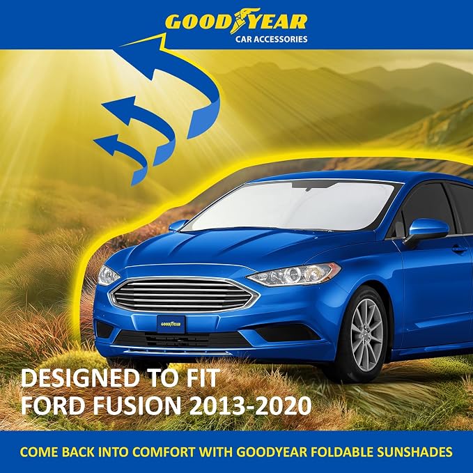 Goodyear Foldable Windshield Sunshade for Ford Fusion 2013-2020, Truck car Accessories, Sunshade Cover, Sun Shade Car Windshield, Window Sun Blocker - GY008256
